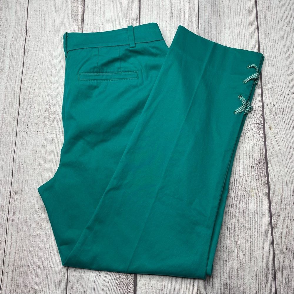 Talbots the perfect crop super cute teal gingham ties at ankle pant size 4